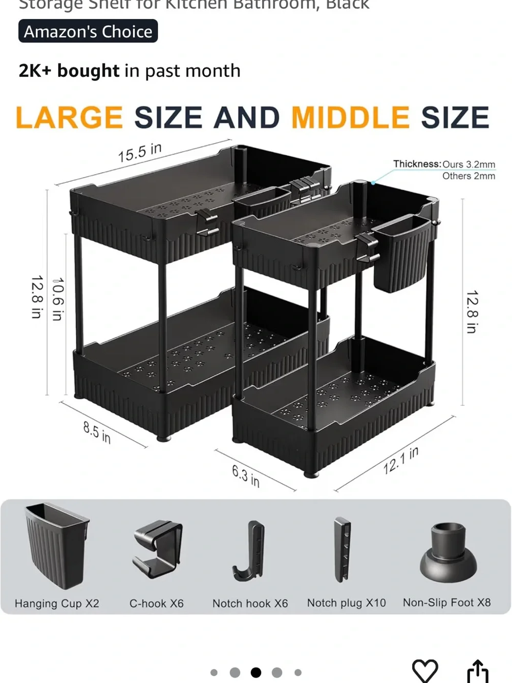 2-Pack Black Under-Sink Storage Shelf Organizer-new in box